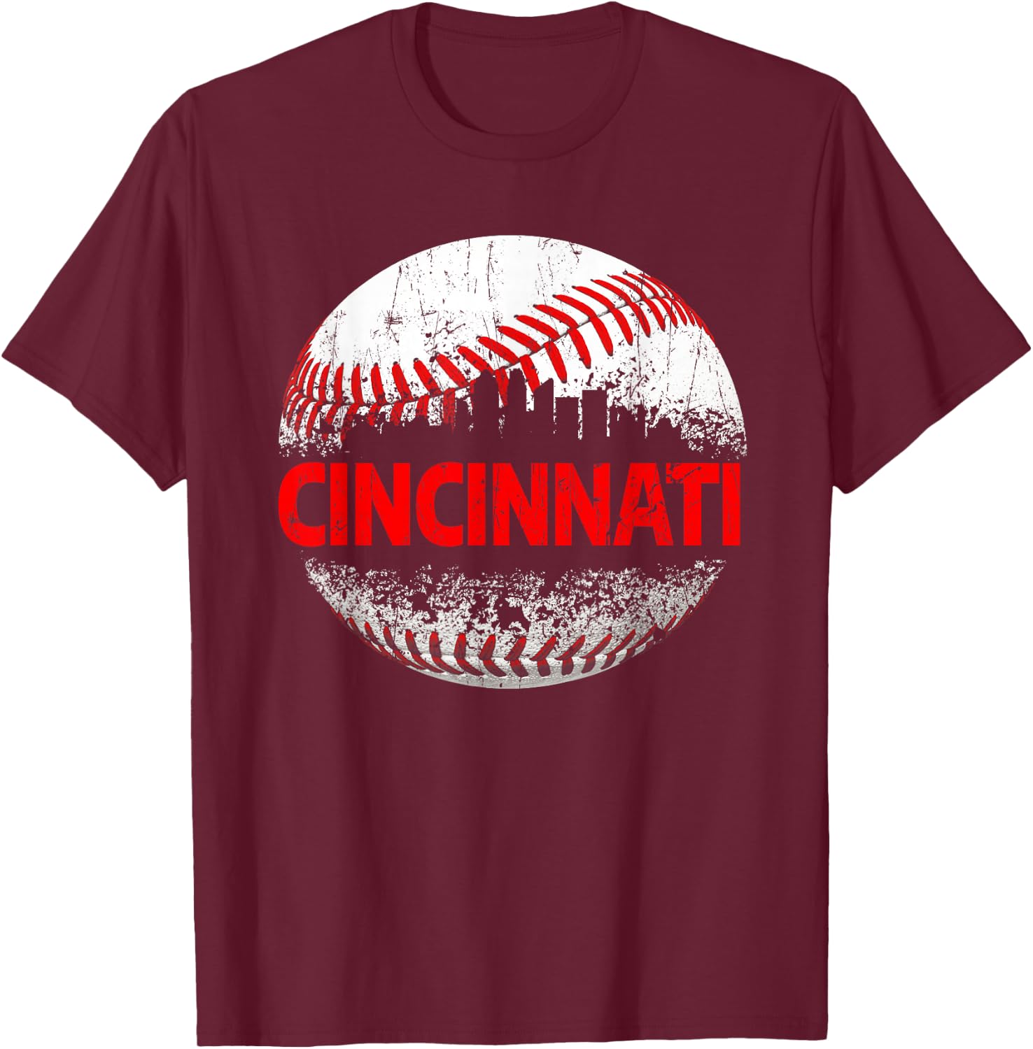 Cincinnati Souvenir Baseball City Downtown I Love Cincinnati T-Shirt - T-Shirt | Maroon