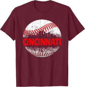 Cincinnati Souvenir Baseball City Downtown I Love Cincinnati T-Shirt - T-Shirt | Maroon