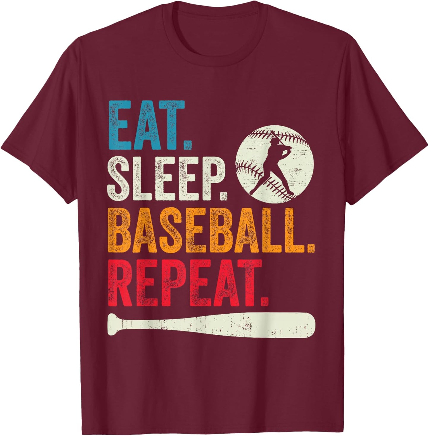 Eat Sleep Baseball Repeat Kids Baseball Player Boys Vintage T-Shirt - T-Shirt | Maroon