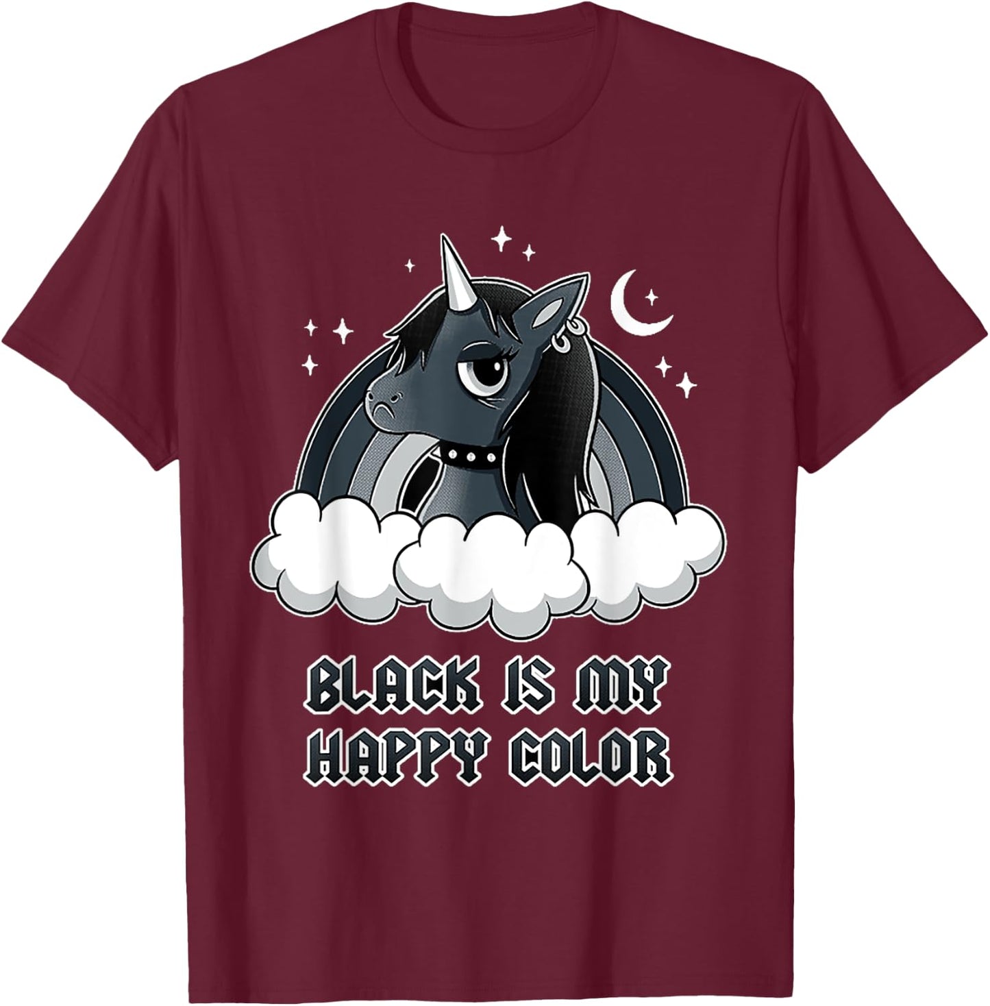 Unicorn Gothic Black is my happy color T-Shirt - T-Shirt | Maroon