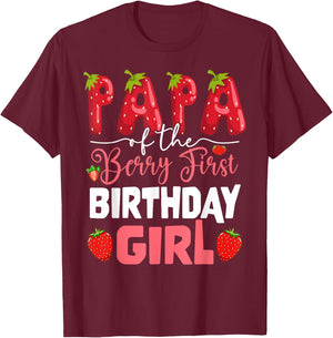 Papa of The Berry First Birthday of Girl Strawberry Dad T-Shirt - T-Shirt | Maroon