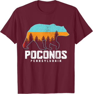 Poconos Pennsylvania Bear Hiking Vintage Pocono Mountains T-Shirt - T-Shirt | Maroon