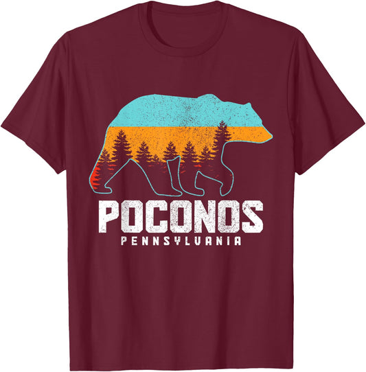 Poconos Pennsylvania Bear Hiking Vintage Pocono Mountains T-Shirt - T-Shirt | Maroon