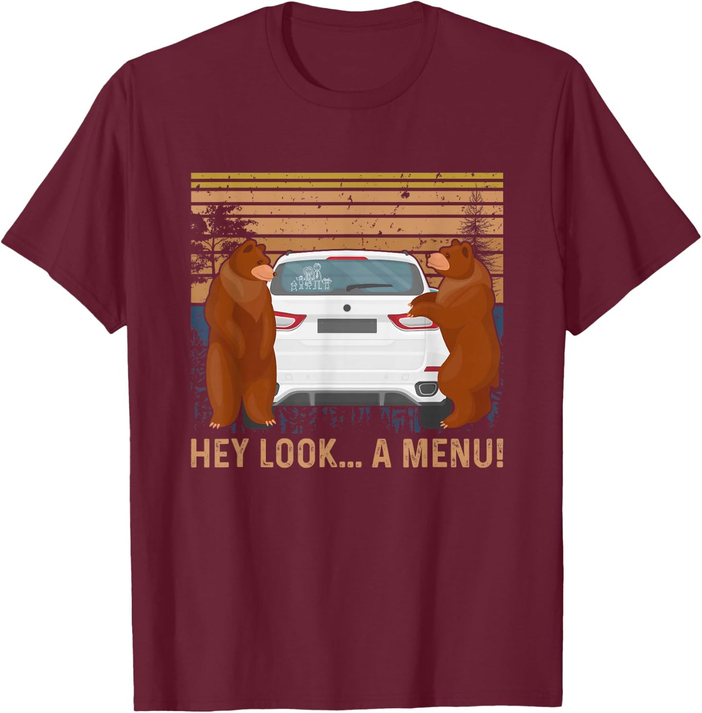 Hey Look A Menu Funny Camping Camper Vintage Bear T-Shirt - T-Shirt | Maroon