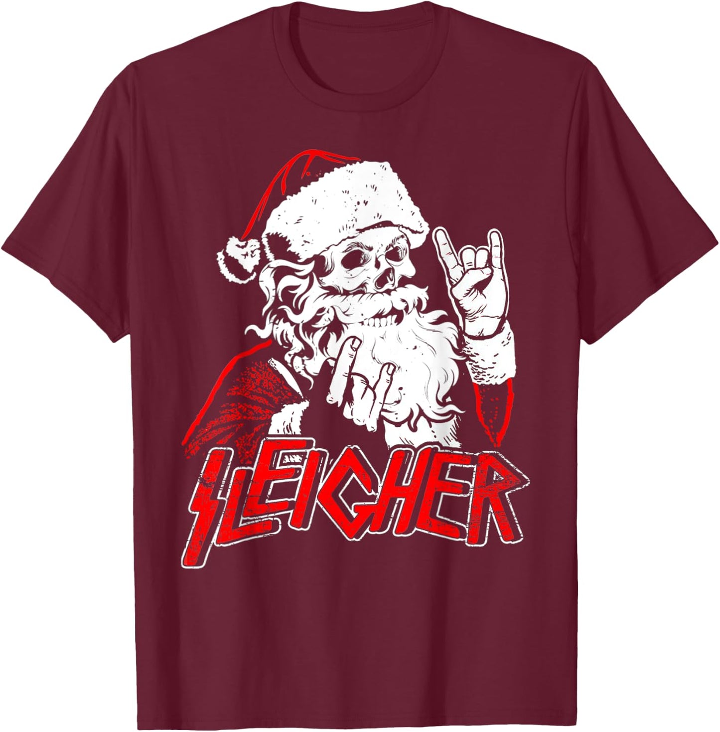 Hail Santa Claus Christmas Merry Krampus Xmas Skull Sleigher T-Shirt - T-Shirt | Maroon