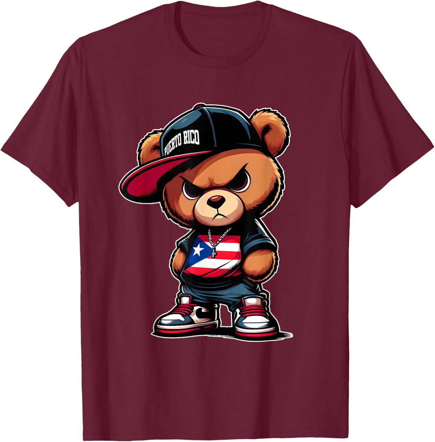 Cute Teddy Bear Puerto Rico Flag Shirt Boricua Puerto Rican T-Shirt - T-Shirt | Maroon