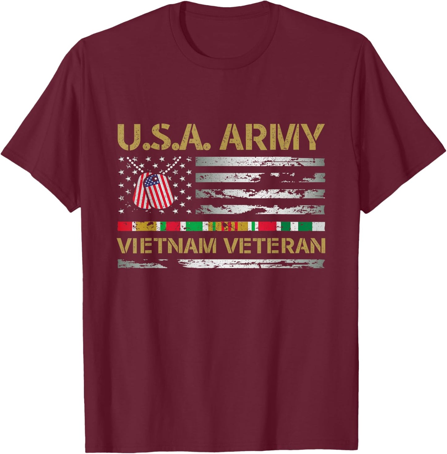 USA Army Vietnam Veteran USA Flag Veteran Vietnam Army T-Shirt - T-Shirt | Maroon