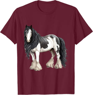 Black Gypsy Vanner Horse Lover Riding Equestrian T-Shirt - T-Shirt | Maroon
