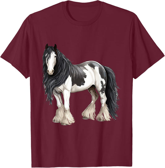Black Gypsy Vanner Horse Lover Riding Equestrian T-Shirt - T-Shirt | Maroon