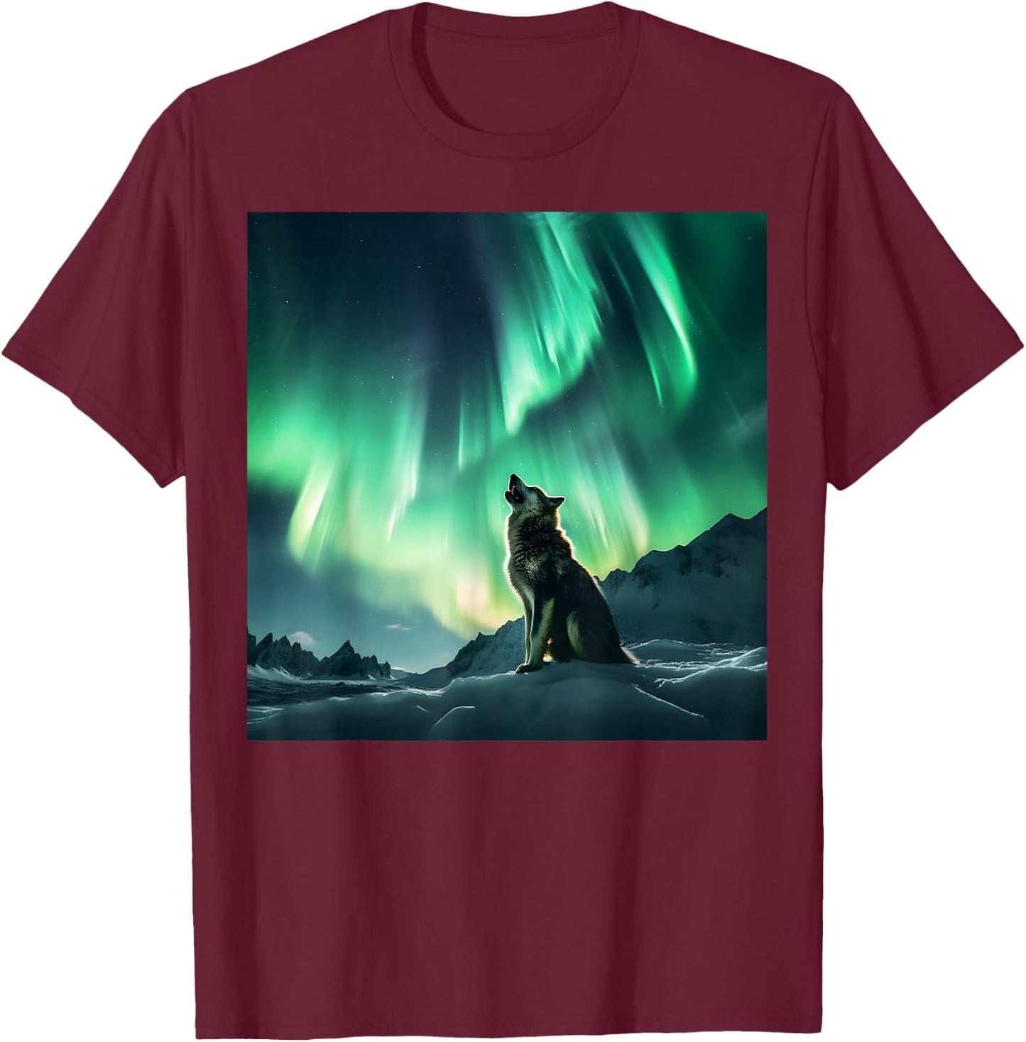 Alaska Aurora Borealis Howling Wolf Aesthetic Photo Souvenir T-Shirt - T-Shirt | Maroon