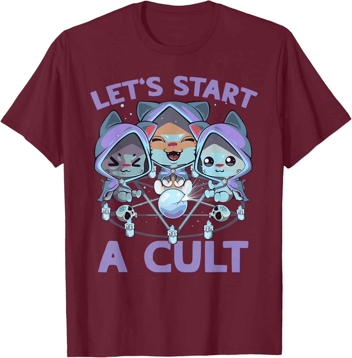 Pastel Goth Kawaii Occult Cats Summon Let's Start A Cult Cat T-Shirt - T-Shirt | Maroon