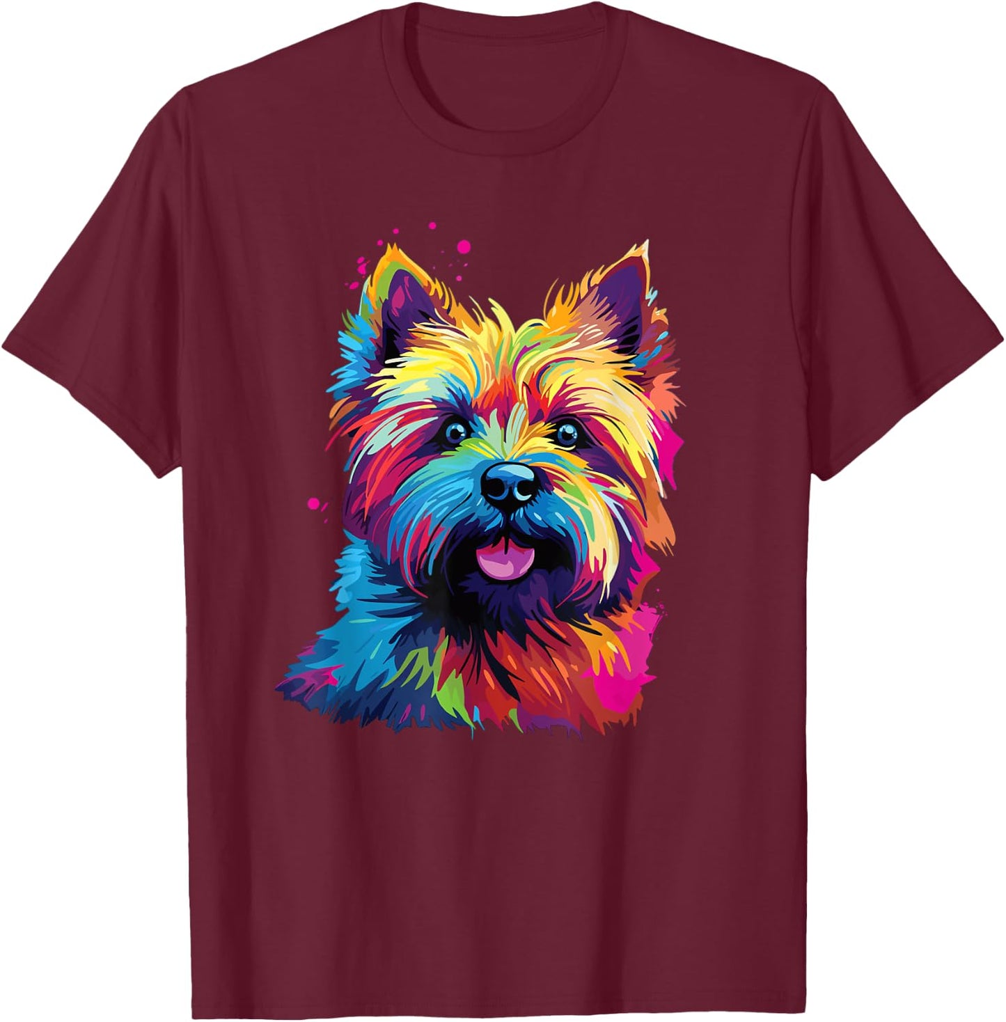 Retro Cairn Terrier Dog -Adults Multicolor Short Sleeve Small T-Shirt - T-Shirt | Maroon