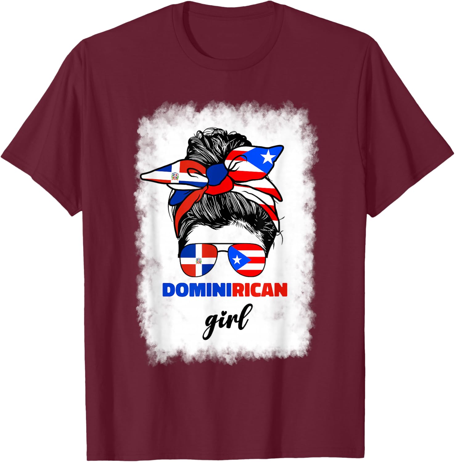Half Dominican And Puerto Rican Rico Flag DominiRican Girl T-Shirt - T-Shirt | Maroon