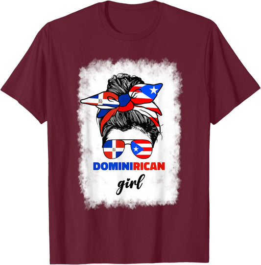 Half Dominican And Puerto Rican Rico Flag DominiRican Girl T-Shirt - T-Shirt | Maroon