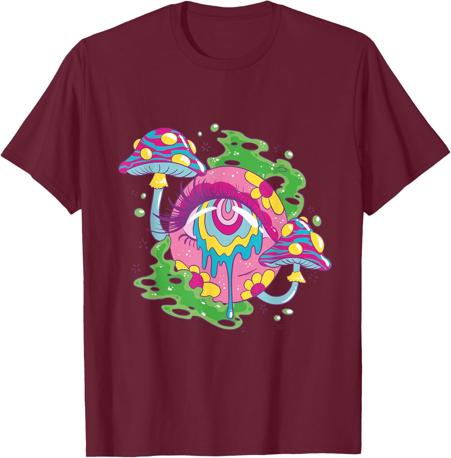 Weirdcore Kidcore Aesthetic Melting Eye Mushroom 90s Alt T-Shirt - T-Shirt | Maroon