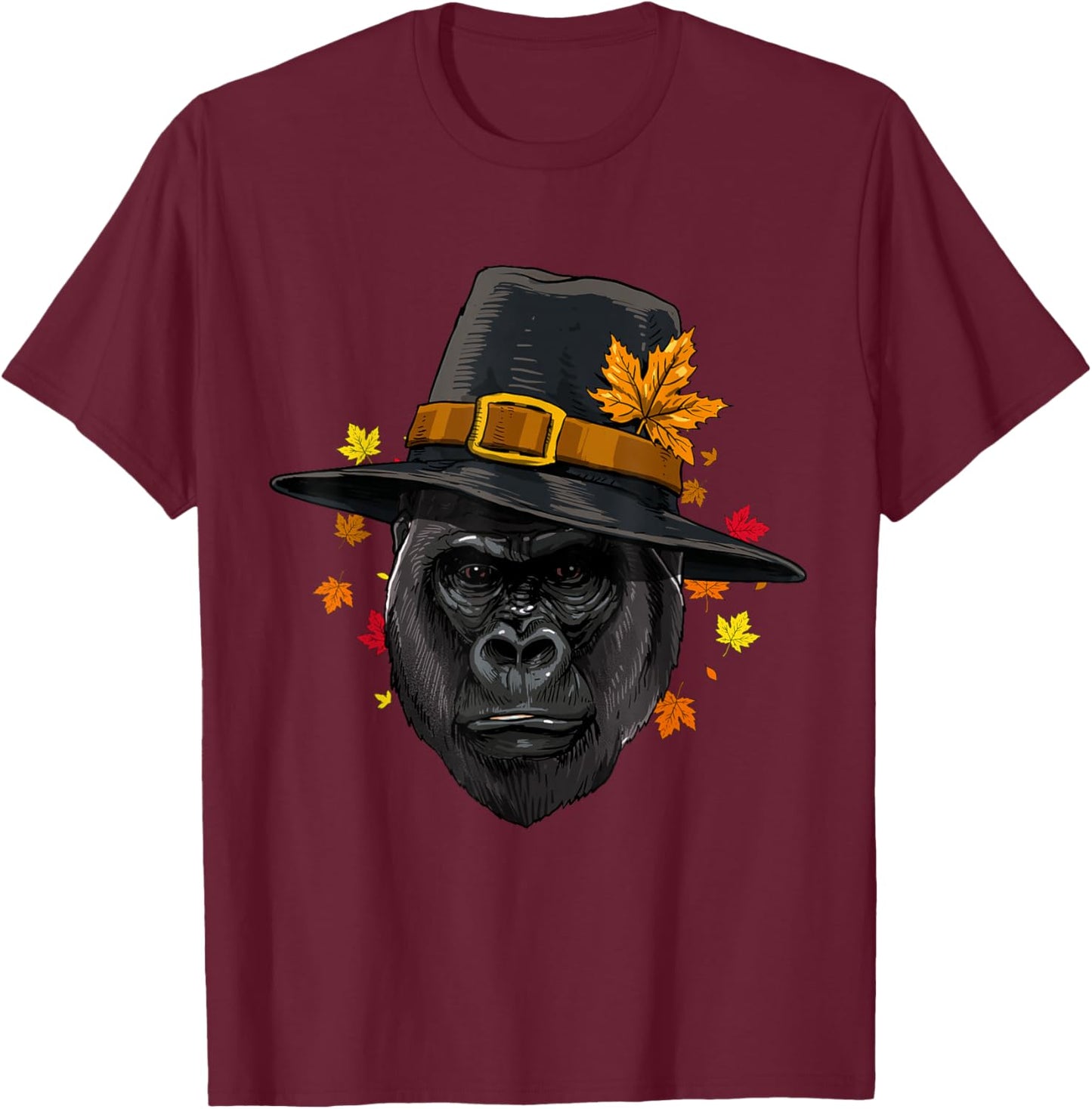 Thanksgiving Gorilla Monkey Pilgrim Turkey Day Autumn Ape T-Shirt - T-Shirt | Maroon