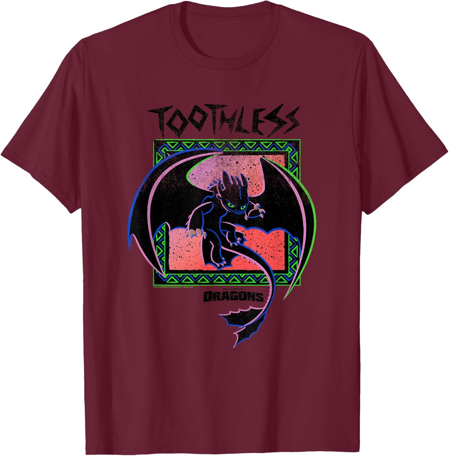 DreamWorks Dragons Toothless Neon T-Shirt - T-Shirt | Maroon
