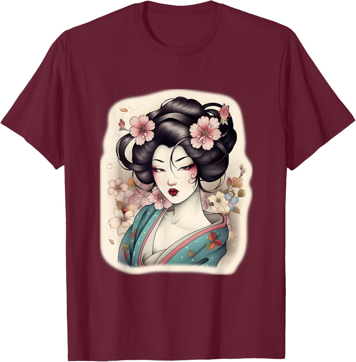 Japanese Geisha Tattoo Design Women T-Shirt - T-Shirt | Maroon