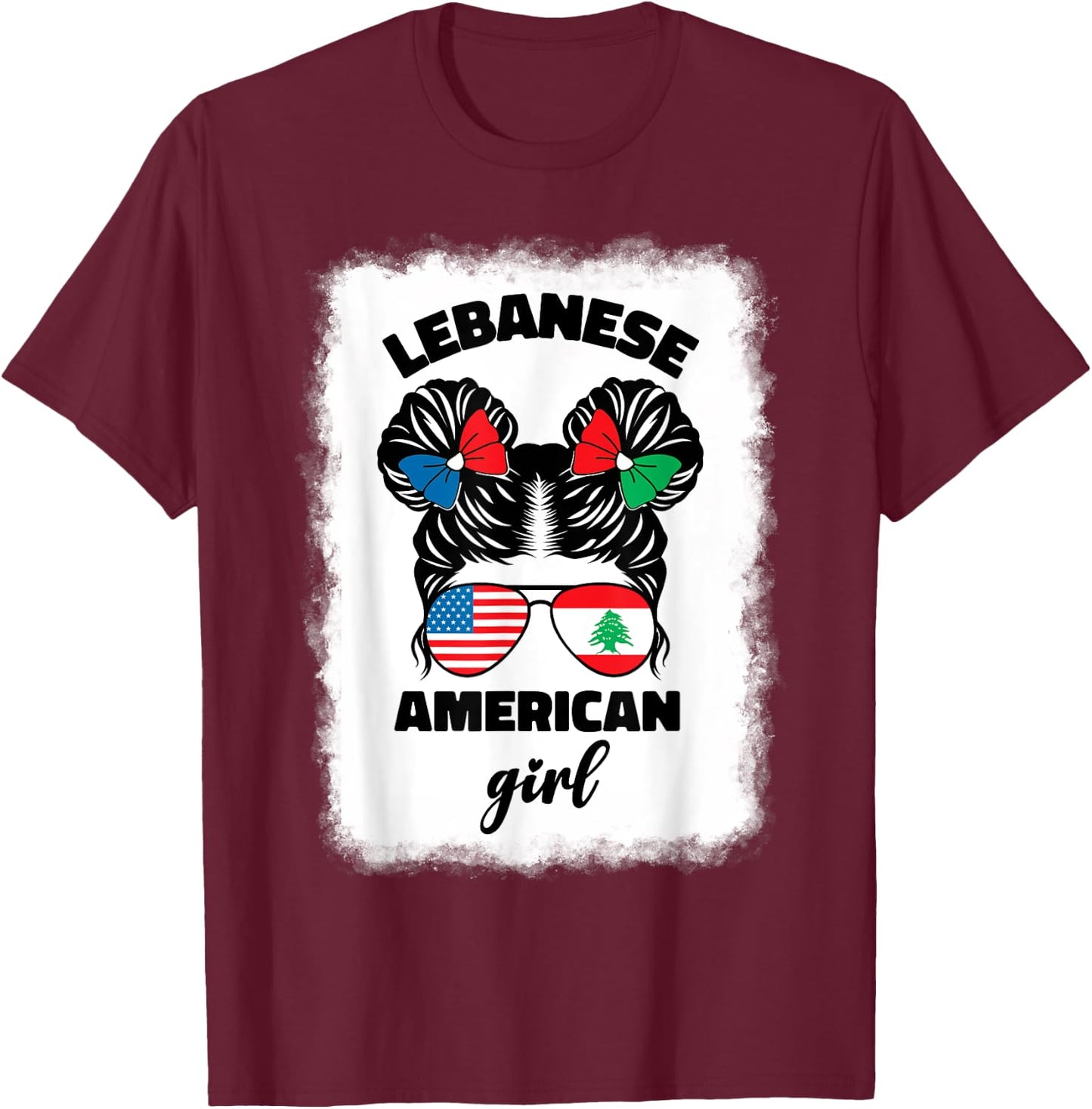 Funny Half American And Lebanese Lebanon Usa Flag Kids Girls T-Shirt - T-Shirt | Maroon