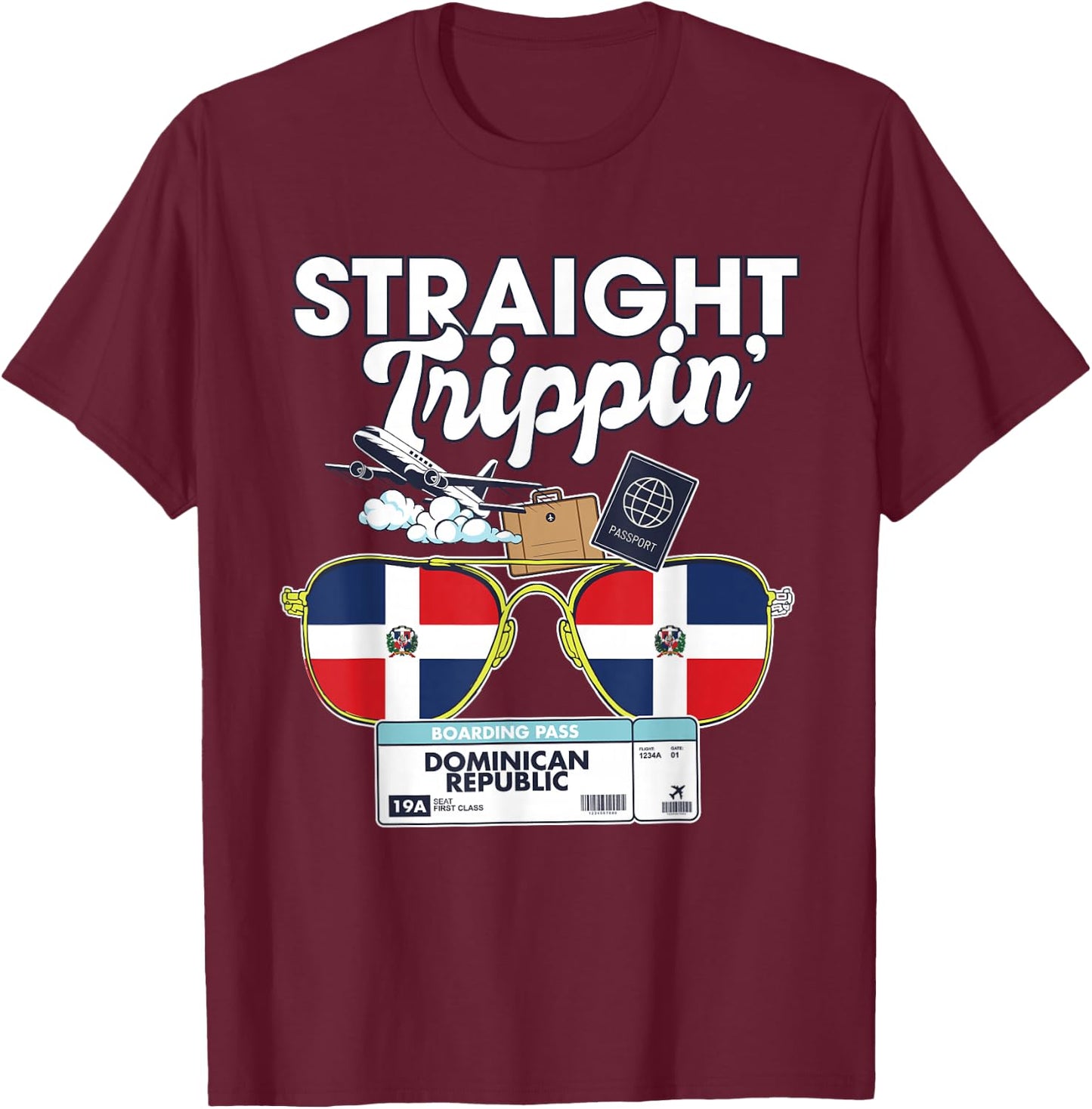 Straight Trippin' Dominican Republic Vacation Tour Travel T-Shirt - T-Shirt | Maroon