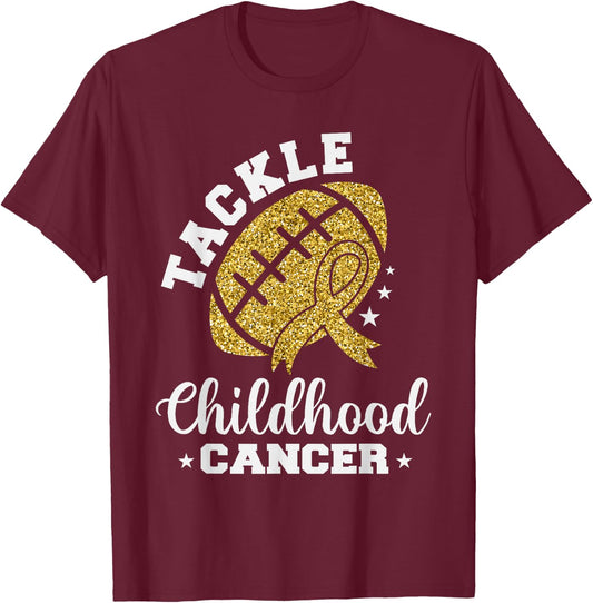 Tackle Childhood cancer Awareness T-Shirt - T-Shirt | Maroon