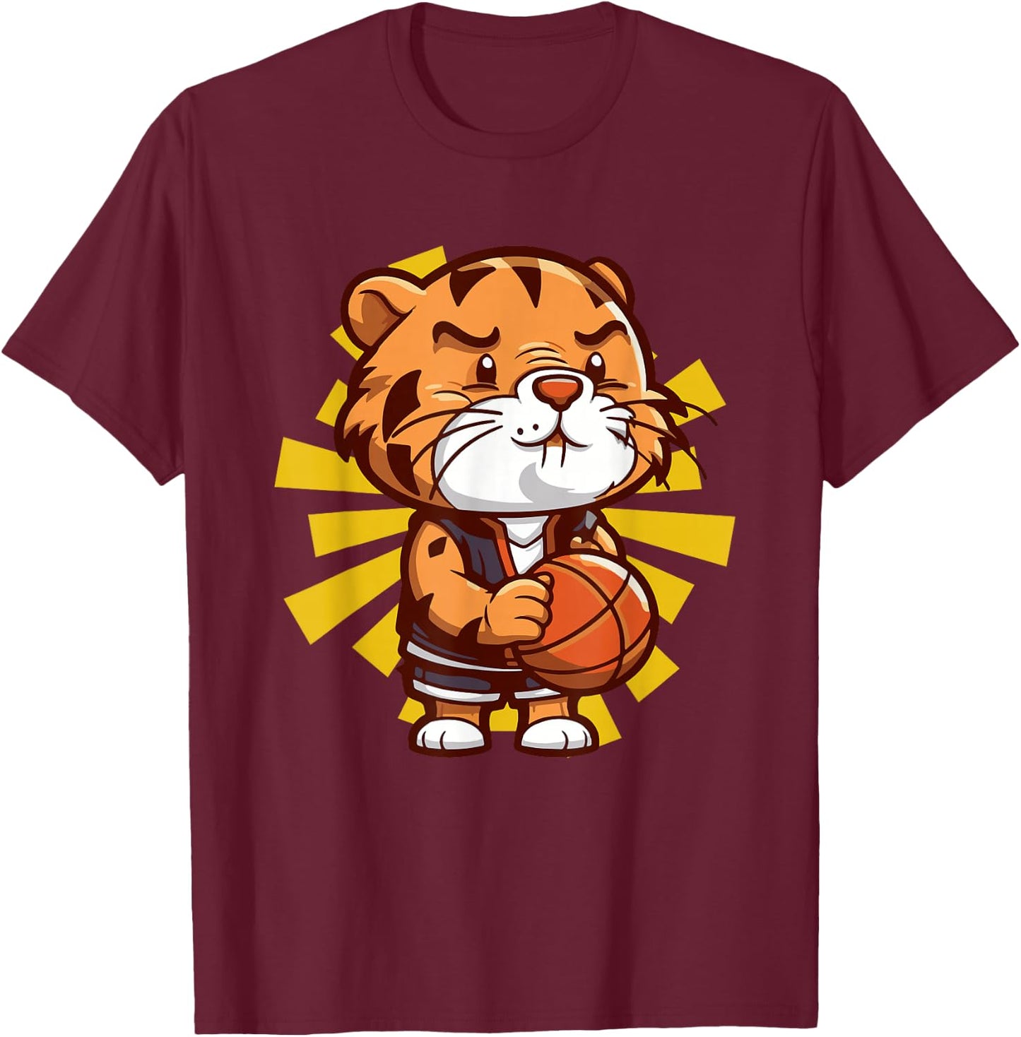 Tiger Basketball Player Ball Sports Jungle Animal T-Shirt - T-Shirt | Maroon