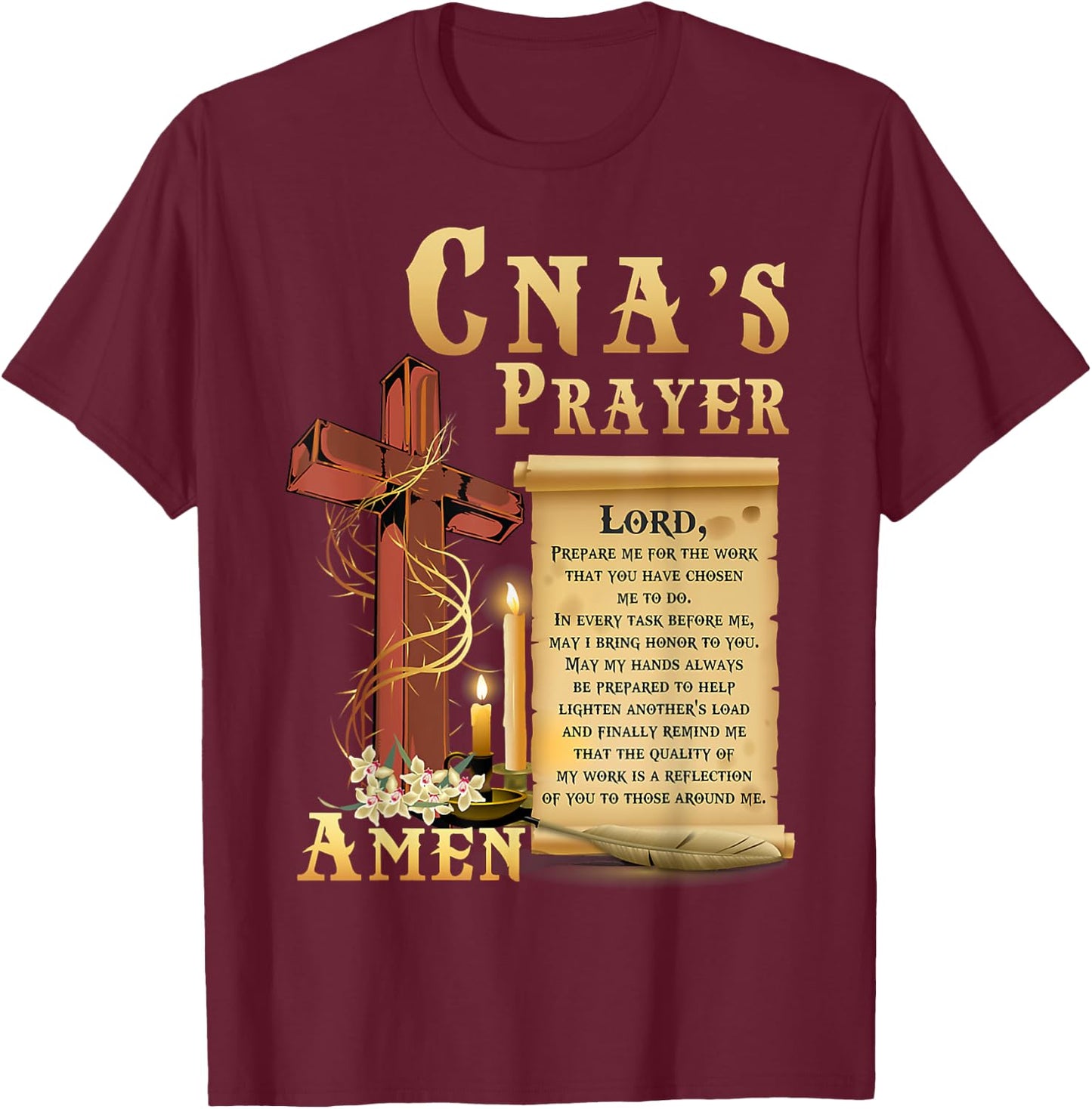 CNA Prayer Amen Certified Nursing Assistant Jesus Christian T-Shirt - T-Shirt | Maroon