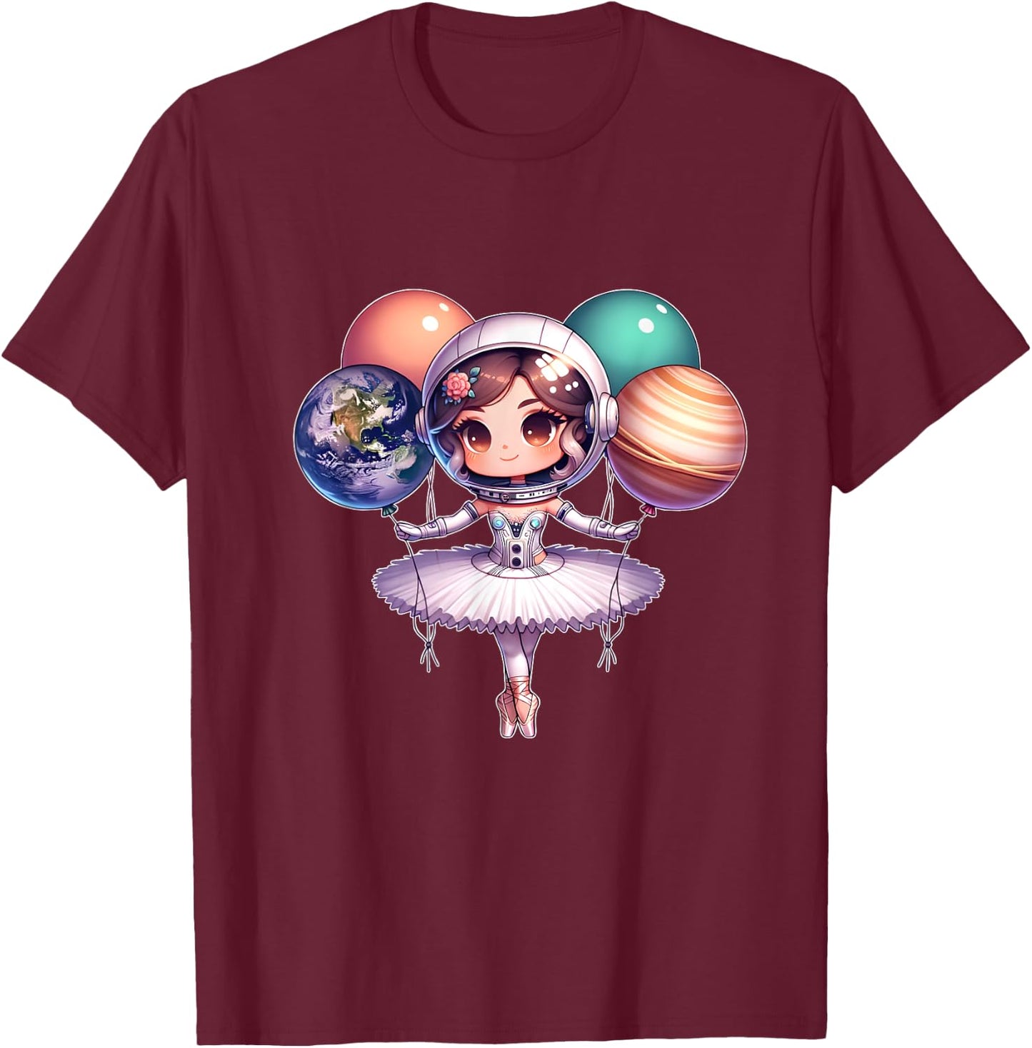 Cute ballerina girl space astronaut funny space ballons T-Shirt - T-Shirt | Maroon