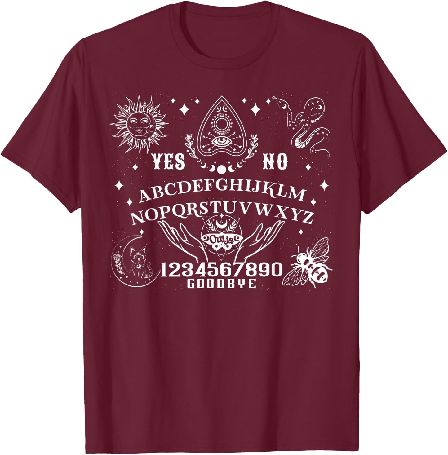 Ouija Board Spirit Board Occult Gothic Halloween Pagan Satan T-Shirt - T-Shirt | Maroon