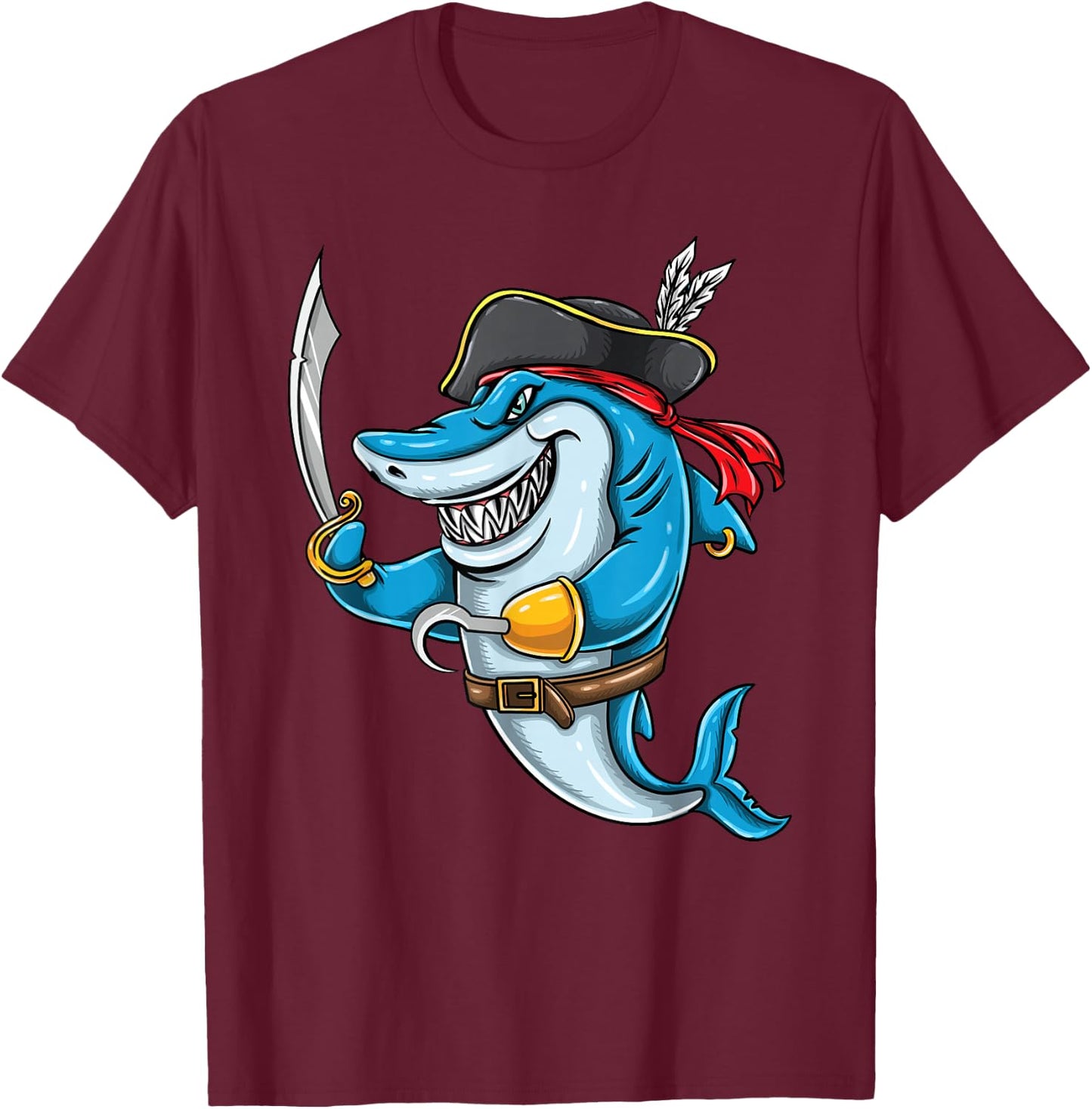 Pirate Shark Boys Halloween T-Shirt - T-Shirt | Maroon