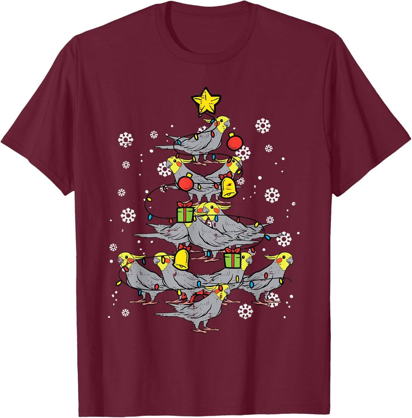 Cockatiel Christmas Tree Bird Cute Xmas Animal Men Women T-Shirt - T-Shirt | Maroon