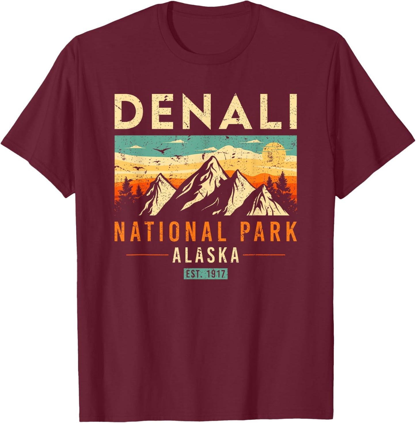 Denali Est. 1917 Vintage Retro Alaska National Park T-Shirt - T-Shirt | Maroon