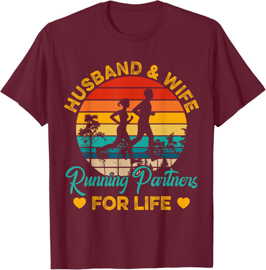 Husband And Wife Running Partners For Life T-Shirt - T-Shirt | Maroon
