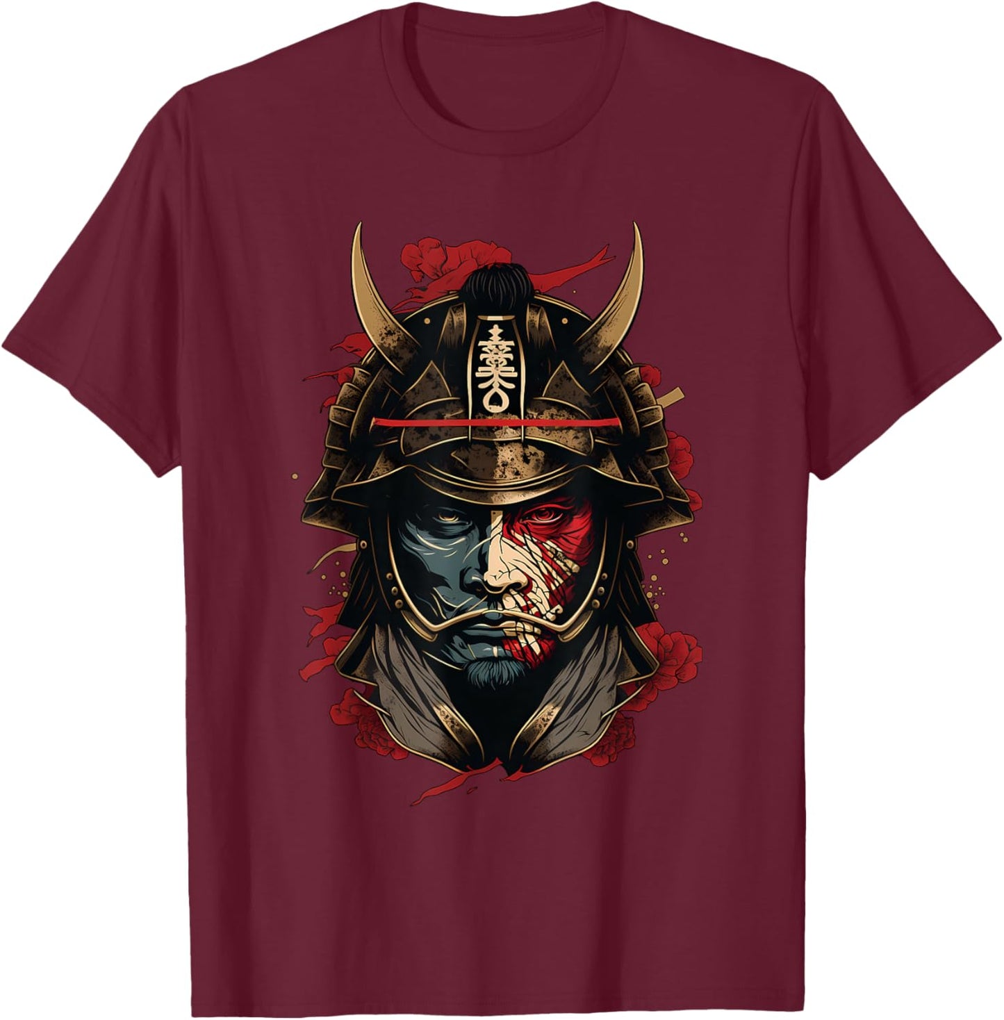 Samurai Mask Traditional Japanese Warrior Sword Retro Tattoo T-Shirt - T-Shirt | Maroon