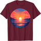 Retro Warm Sunset Calm Ocean Orange Pink Sky Mountains Scene T-Shirt - T-Shirt | Maroon