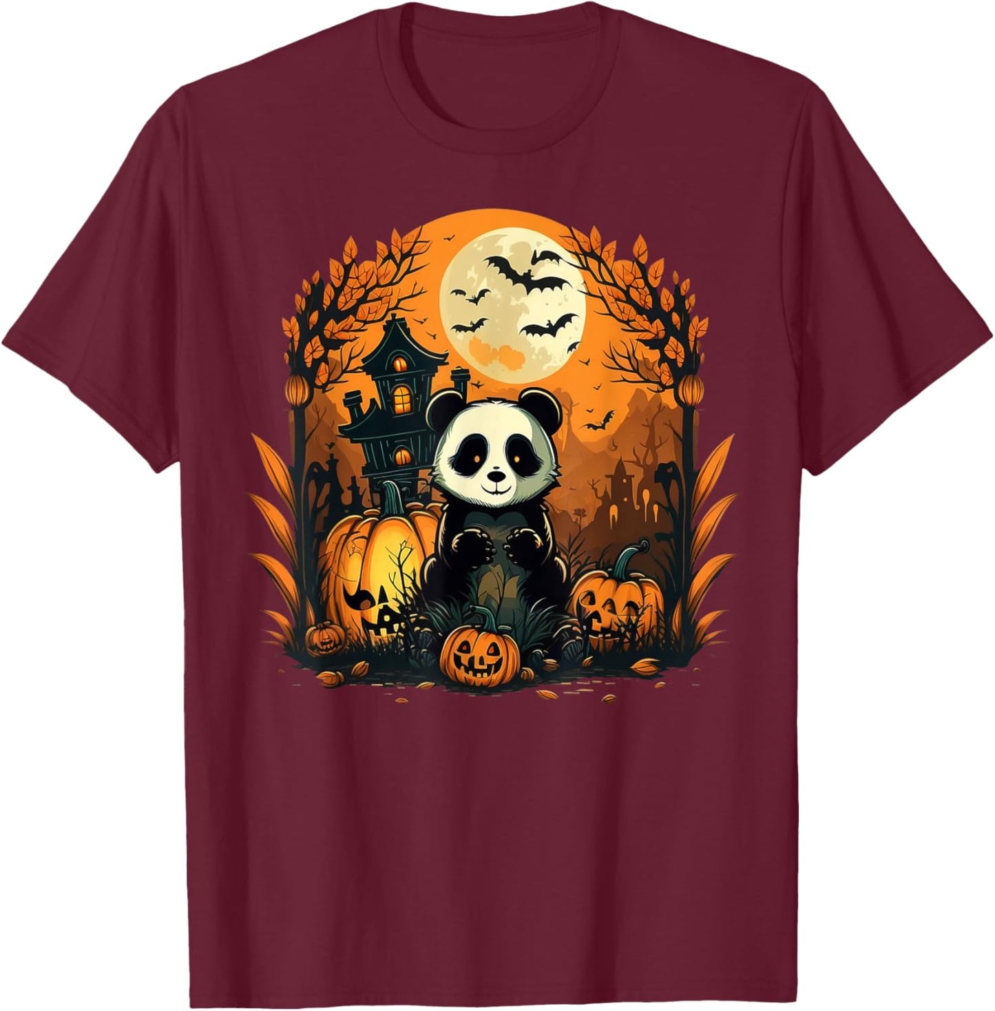 Pumpkin Panda costume on Panda Halloween T-Shirt - T-Shirt | Maroon