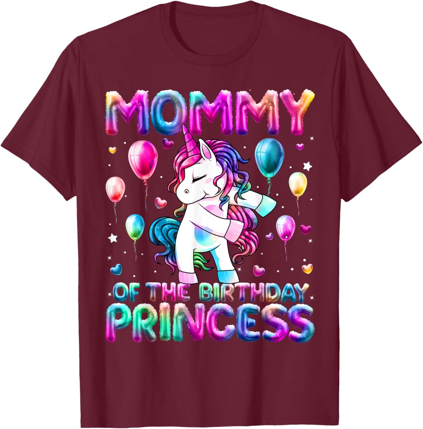 Mommy of the Birthday Princess Girl Flossing Unicorn Mom T-Shirt - T-Shirt | Maroon