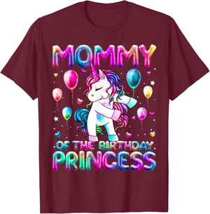 Mommy of the Birthday Princess Girl Flossing Unicorn Mom T-Shirt - T-Shirt | Maroon