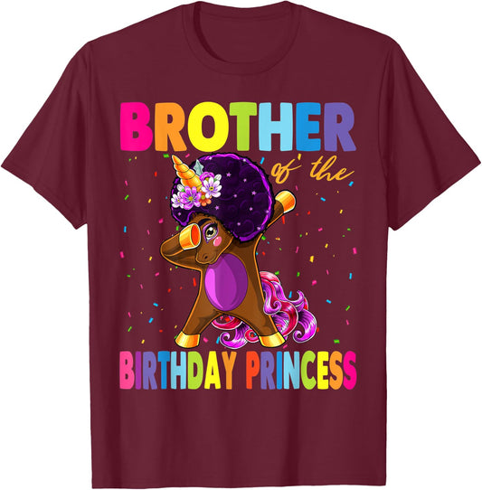 Dabbing Unicorn Afro Brother of the Birthday Princess T-Shirt - T-Shirt | Maroon