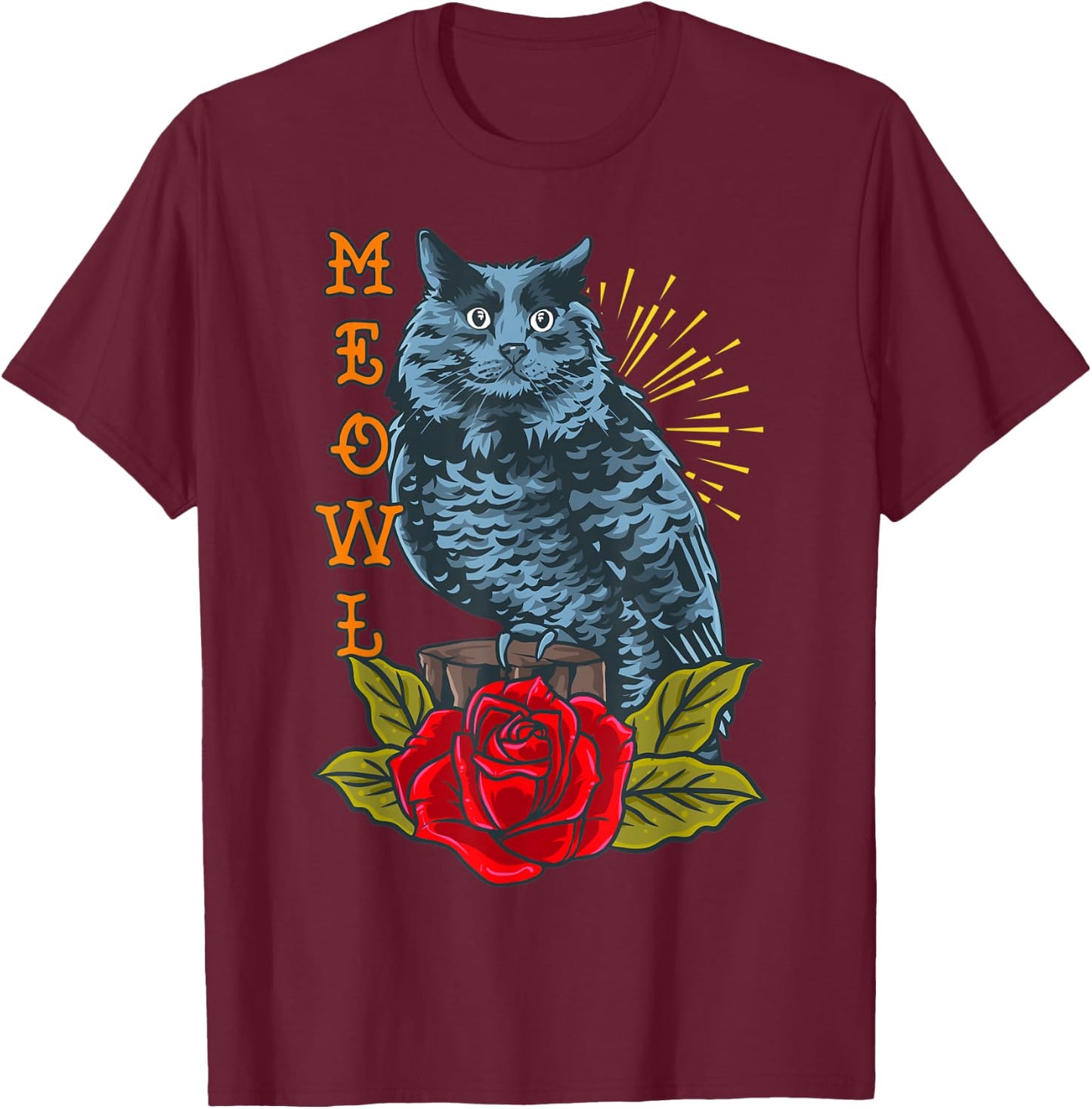 Meowl Cat And Owl Women Kids T-Shirt - T-Shirt | Maroon