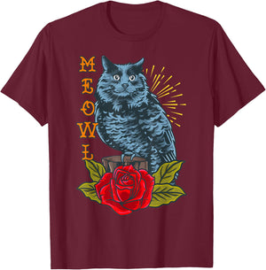 Meowl Cat And Owl Women Kids T-Shirt - T-Shirt | Maroon
