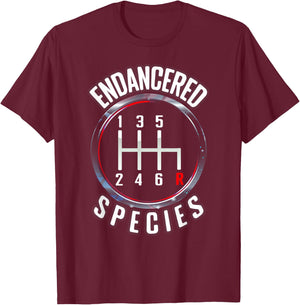 Endangered a Species Manual Gearbox Stick-Shift 6 Speed T-Shirt - T-Shirt | Maroon