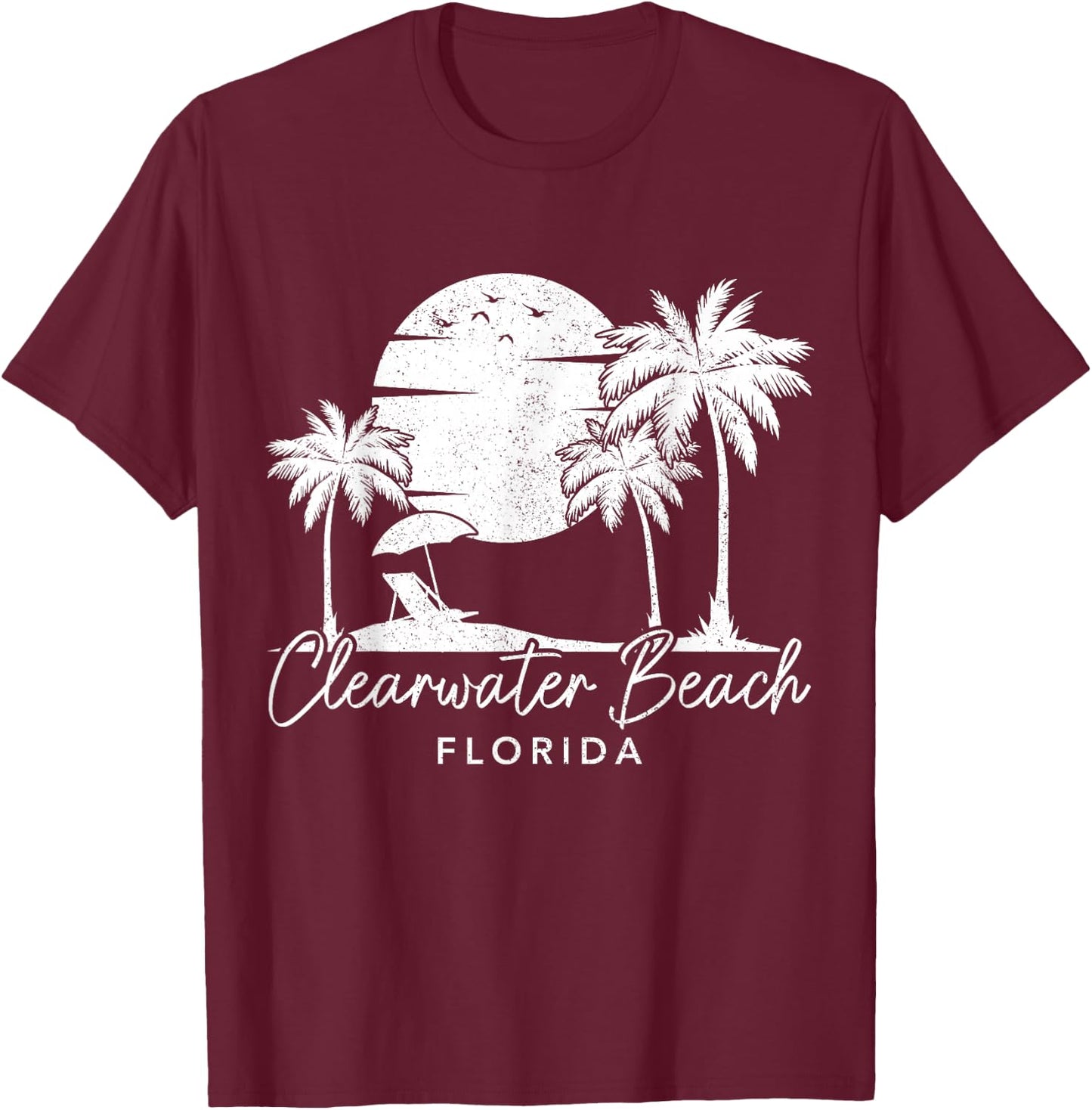 Clearwater Beach Florida FL Vintage Sunset Surfer Vacation T-Shirt - T-Shirt | Maroon