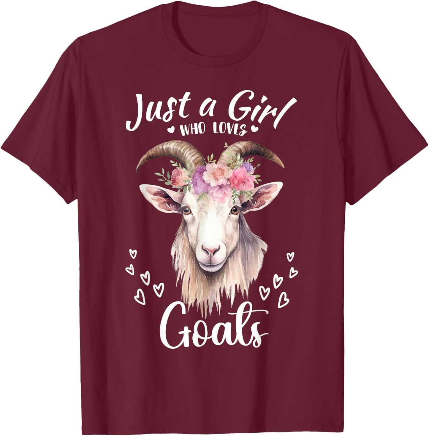 Just a Girl Who Loves Goats Women Girls Who Love Animals T-Shirt - T-Shirt | Maroon