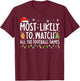 Most Likely To Watch All The Football Games Christmas T-Shirt - T-Shirt | Maroon