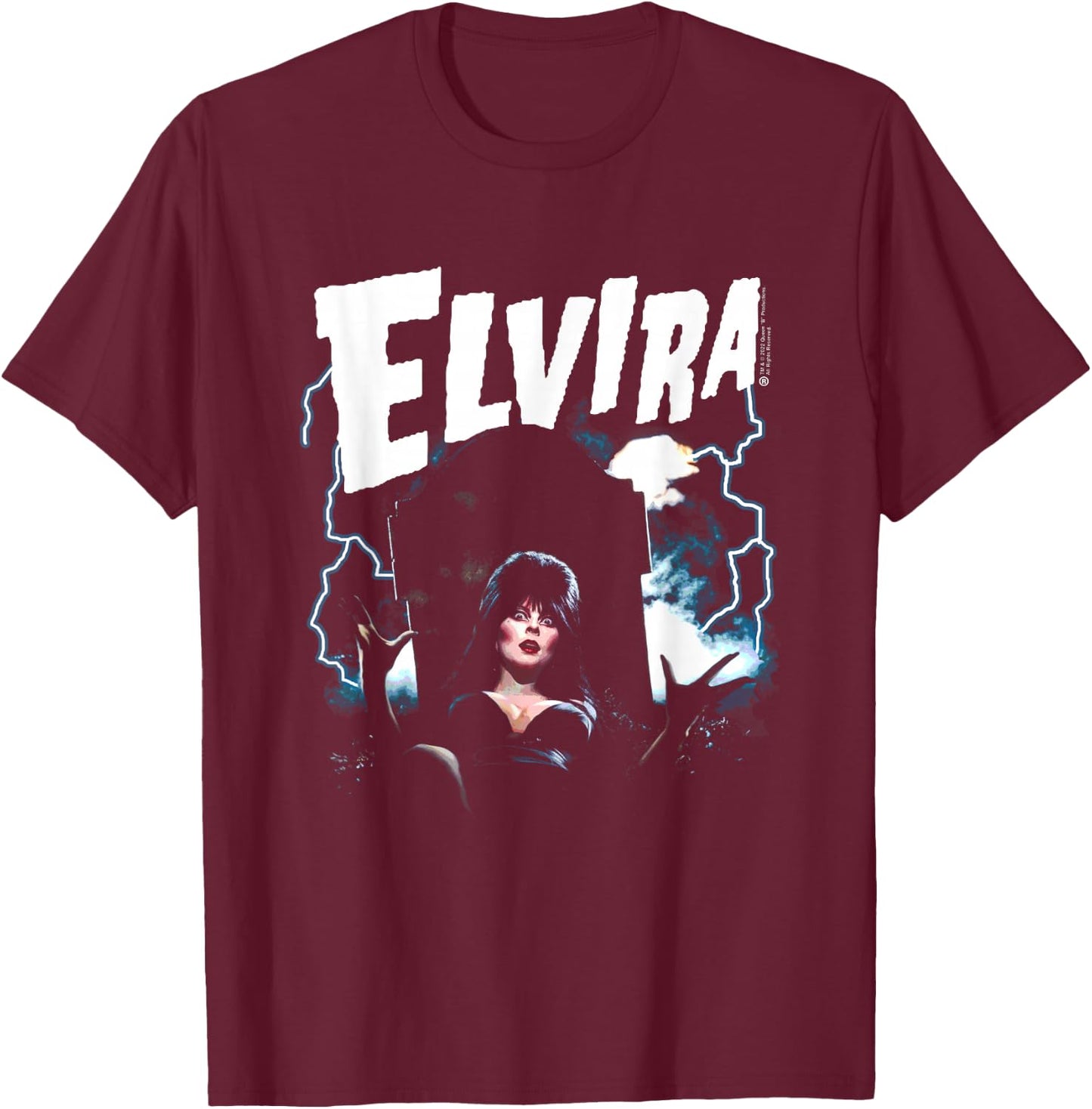 Elvira, Mistress of The Dark Grave and Lightning Small T-Shirt - T-Shirt | Maroon