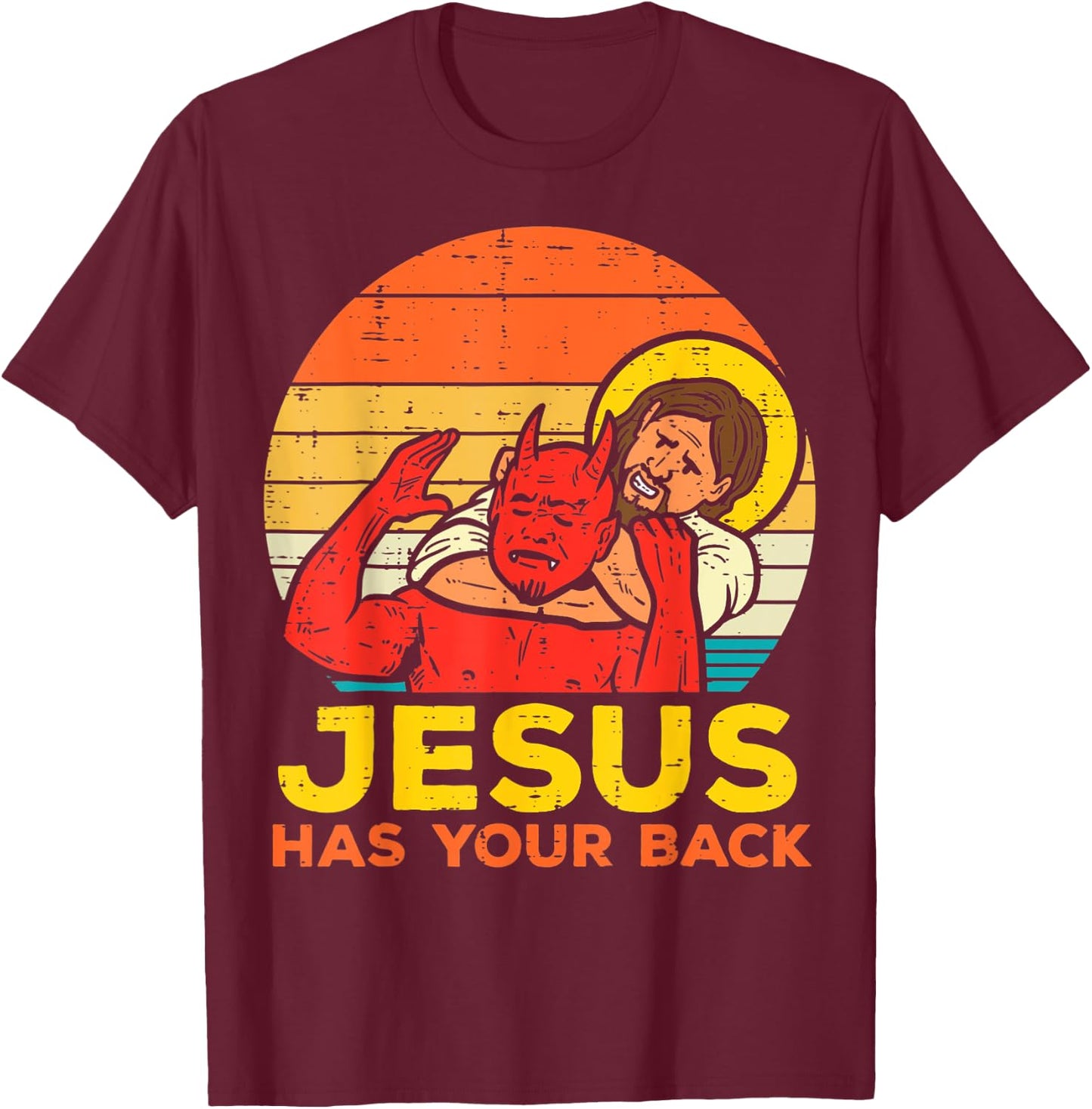 Jesus Has Your Back Jiu Jitsu Retro Christian T-Shirt - T-Shirt | Maroon