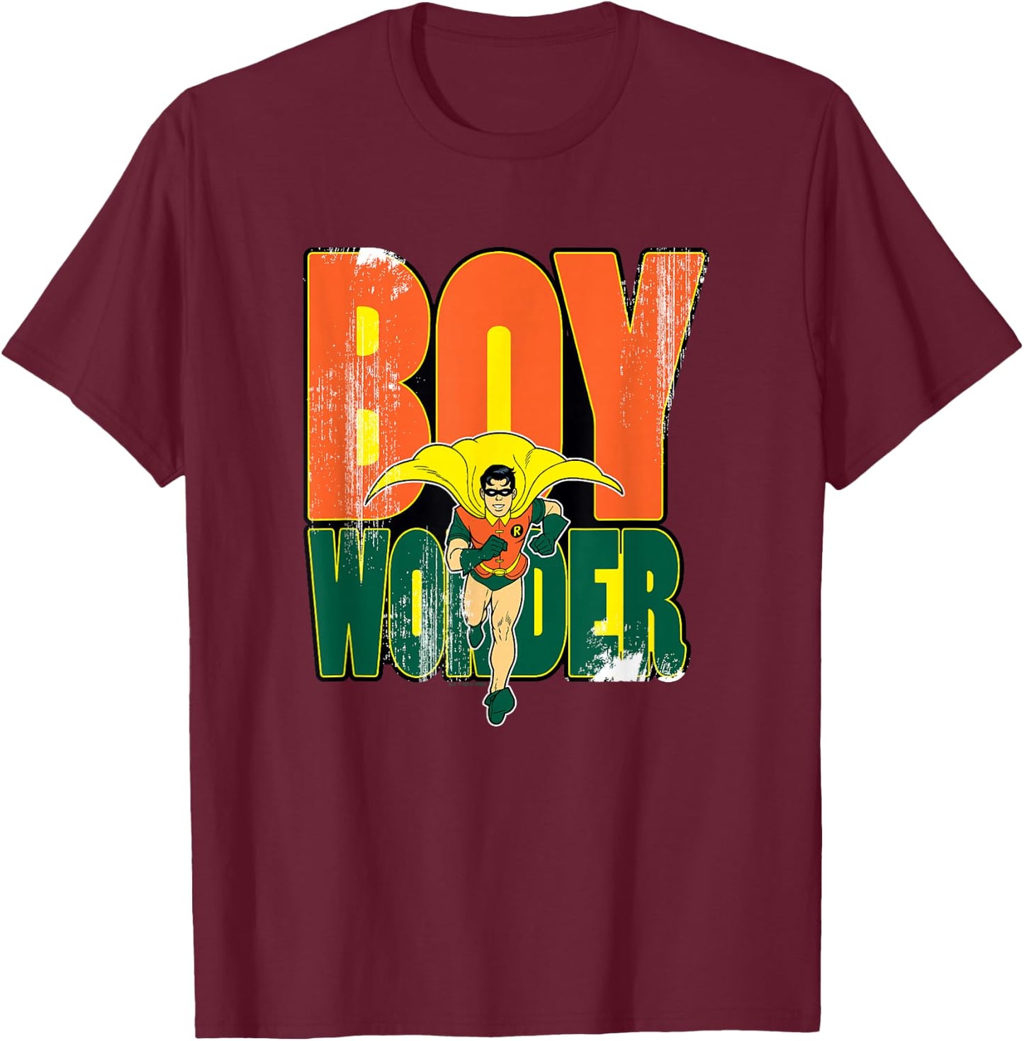 Batman Vintage Classic Boy Wonder Robin Distressed Superhero T-Shirt - T-Shirt | Maroon