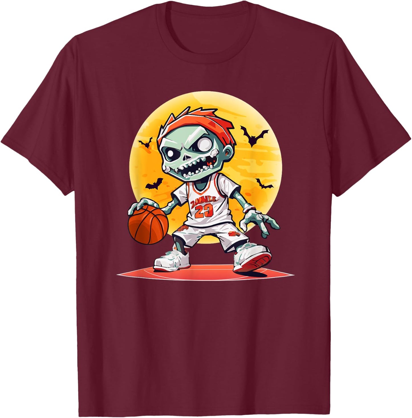 Basketball Zombie Scary Halloween Basketball T-Shirt - T-Shirt | Maroon