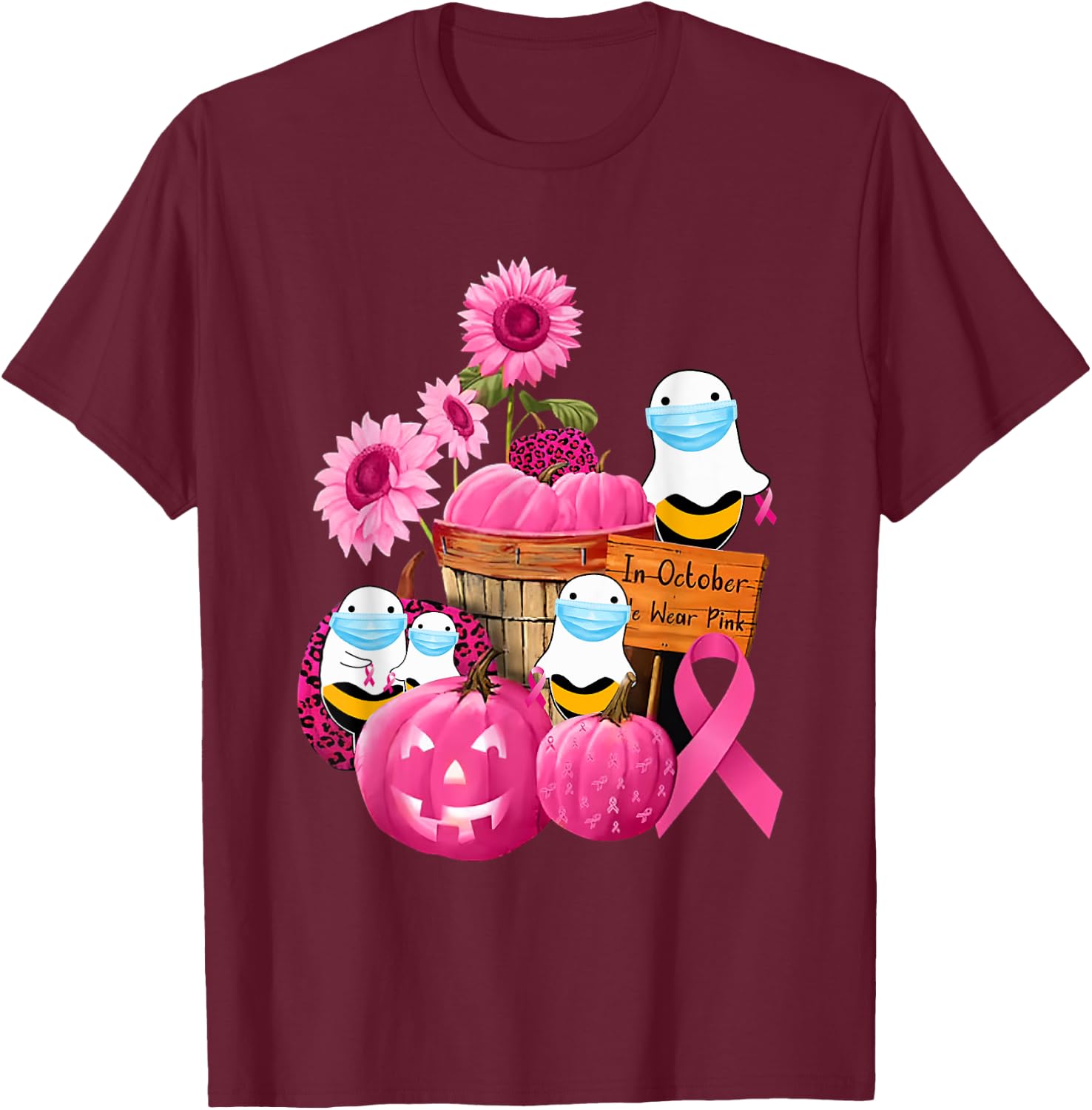 In October We Wear Pink Boo Bees Couples T-Shirt - T-Shirt | Maroon